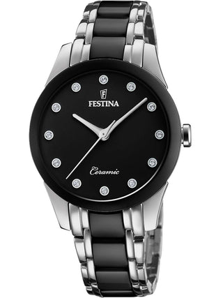 Front view of Festina F20499/3 Black Womens Watch on white background