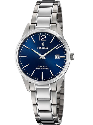 Front view of Festina F20509/3 Blue Dial Silver Stainless Steel Womens Watch on white background