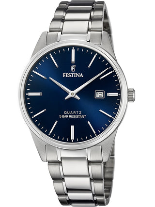 Front view of Festina F20511/3 Blue Dial Silver Stainless Steel Unisex Watch on white background