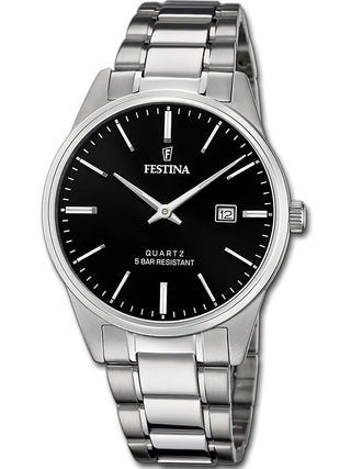 Front view of Festina F20511/4 Black Dial Silver Stainless Steel Unisex Watch on white background