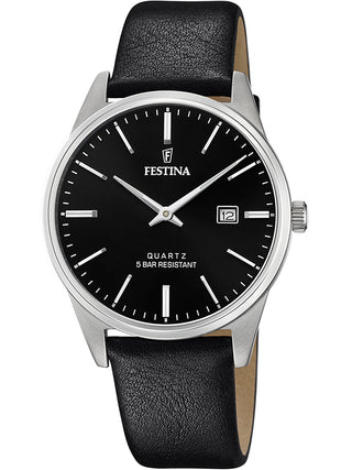 Front view of Festina F20512/4 Black Leather Unisex Watch on white background