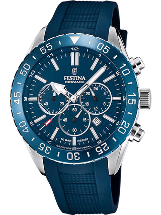 Front view of Festina Chronograph F20515/1 Blue Silicone Unisex Watch on white background