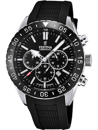 Front view of Festina Chronograph F20515/2 Black Silicone Unisex Watch on white background