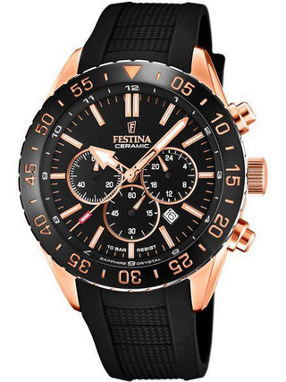 Front view of Festina Chronograph F20516/2 Black Silicone Unisex Watch on white background