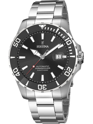 Front view of Festina F20531/4 Black Dial Silver Stainless Steel Unisex Watch on white background