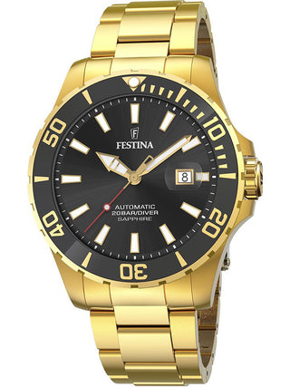 Front view of Festina F20533/2 Black Dial Gold Stainless Steel Unisex Watch on white background