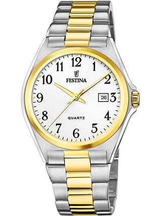 Front view of Festina F20554/1 Silver Dial Gold Stainless Steel Unisex Watch on white background