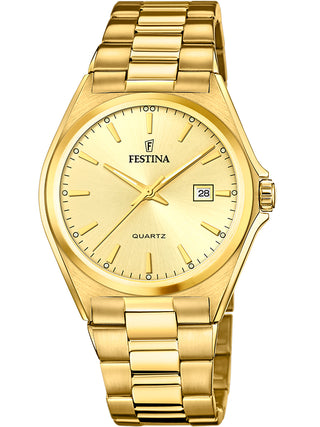 Front view of Festina F20555/3 Gold Stainless Steel Unisex Watch on white background