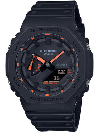 Front view of Casio G-Shock GA-2100-1A4ER Black Resin Mens Watch on white background