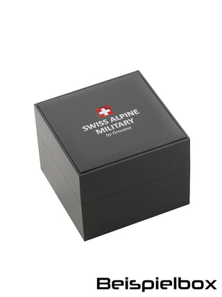 Angle shot of Swiss Alpine Military 7011.1537 Black Leather Unisex Watch on white background