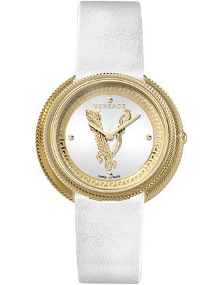 Front view of Versace VE2CA0223 White Leather Womens Watch on white background