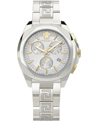 Front view of Versace Chronograph VE3CA0523 Silver Stainless Steel Womens Watch on white background