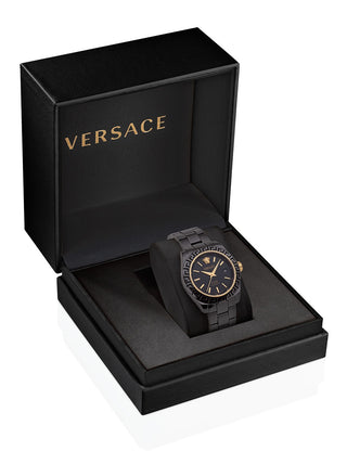 Angle shot of Versace VE6B00123 Black Stainless Steel Womens Watch on white background