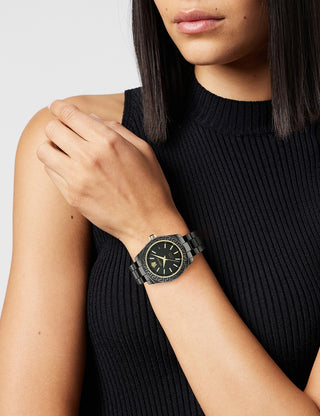 Angle shot of Versace VE6B00123 Black Stainless Steel Womens Watch on white background