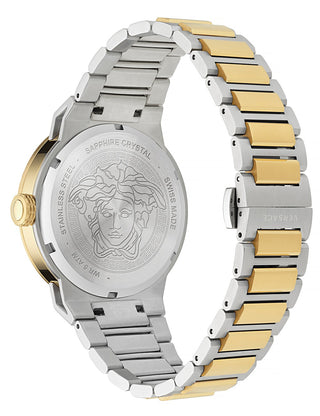Angle shot of Versace VE7E00423 Brown Dial Gold Stainless Steel Unisex Watch on white background