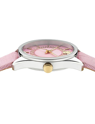 Angle shot of Versace VE8A00124 Pink Leather Womens Watch on white background