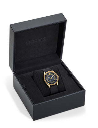 Angle shot of Versace VE8A00224 Black Leather Womens Watch on white background