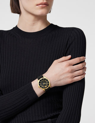 Angle shot of Versace VE8A00224 Black Leather Womens Watch on white background