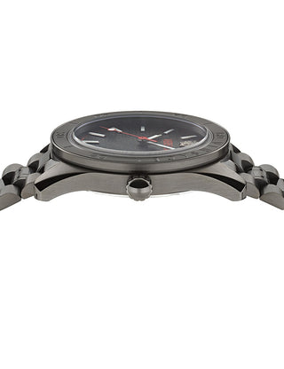Angle shot of Versace VE8E00724 Black Dial Silver Stainless Steel Unisex Watch on white background