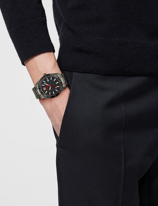 Angle shot of Versace VE8E00724 Black Dial Silver Stainless Steel Unisex Watch on white background