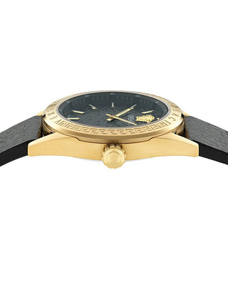 Angle shot of Versace VE8I00224 Black Leather Womens Watch on white background