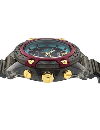 Angle shot of Versace Chronograph VE8P00224 Black Dial Brown Plastic Unisex Watch on white background