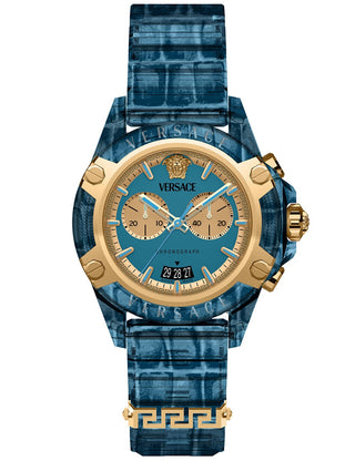 Front view of Versace Chronograph VE8P00324 Black Plastic Unisex Watch on white background