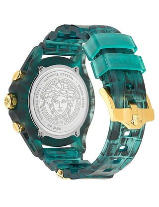 Angle shot of Versace Chronograph VE8P00324 Black Plastic Unisex Watch on white background