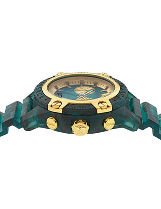 Angle shot of Versace Chronograph VE8P00324 Black Plastic Unisex Watch on white background