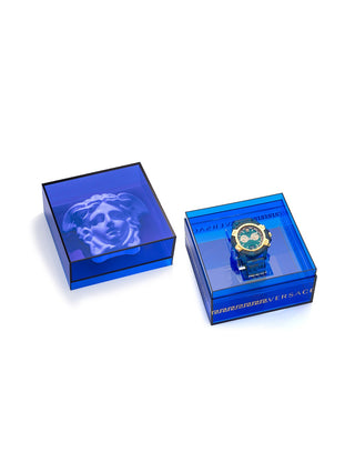 Angle shot of Versace Chronograph VE8P00324 Black Plastic Unisex Watch on white background