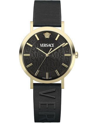 Front view of Versace VE8Q00224 Black Leather Womens Watch on white background