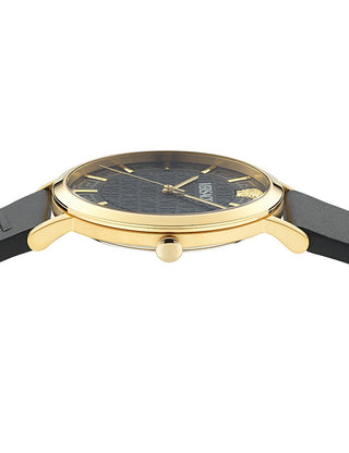 Angle shot of Versace VE8Q00224 Black Leather Womens Watch on white background