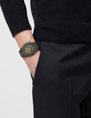 Angle shot of Versace Chronograph VE8R00124 Grey Leather Unisex Watch on white background