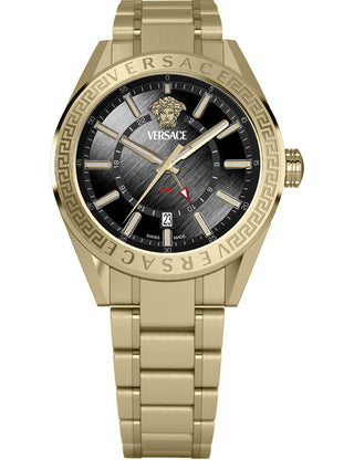 Front view of Versace VEAFA0724 Black Dial Gold Stainless Steel Unisex Watch on white background