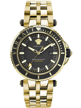 Angle shot of Versace VEAK00618 Black Dial Grey Stainless Steel Mens Watch on white background