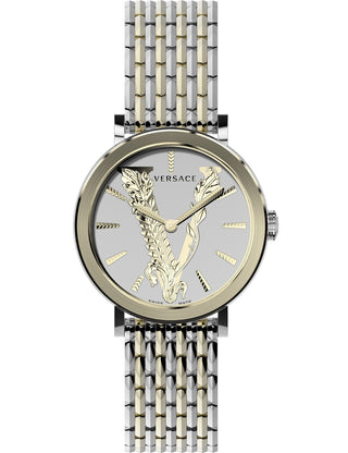 Front view of Versace VERI00720 White Dial Gold Stainless Steel Womens Watch on white background