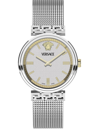 Front view of Versace VETCA0424 Silver Stainless Steel Womens Watch on white background