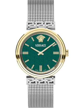 Front view of Versace VETCA0524 Black Dial Silver Stainless Steel Womens Watch on white background