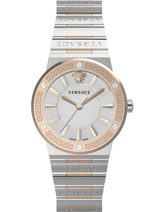 Front view of Versace VEVH01020 Silver Stainless Steel Womens Watch on white background
