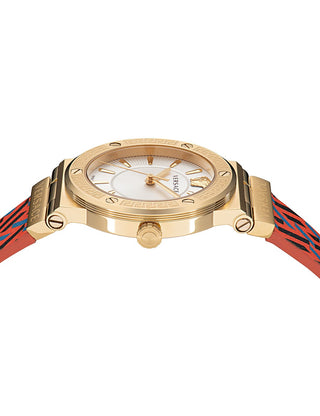 Angle shot of Versace VEVH01521 Silver Dial Leather Womens Watch on white background