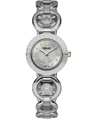 Front view of Versace VEWCA0124 Silver Stainless Steel Womens Watch on white background