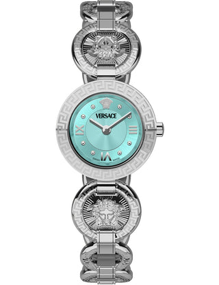 Front view of Versace VEWCA0324 Silver Stainless Steel Womens Watch on white background
