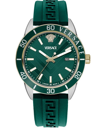 Front view of Versace VEYCA0124 Green Silicone Unisex Watch on white background
