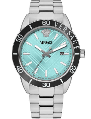 Front view of Versace VEYCA0324 Silver Stainless Steel Unisex Watch on white background