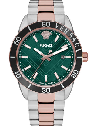 Front view of Versace VEYCA0624 Green Dial Silver Stainless Steel Unisex Watch on white background