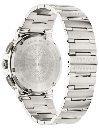 Angle shot of Versace Chronograph VEZ900121 Green Dial Silver Stainless Steel Unisex Watch on white background