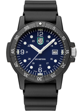 Angle shot of Luminox X2.2003 Blue Dial Black Silicone Unisex Watch on white background