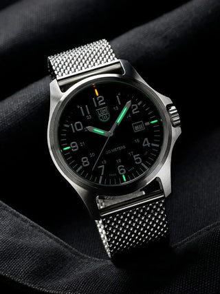 Angle shot of Luminox X2.2501.M Black Dial Silver Stainless Steel Unisex Watch on white background