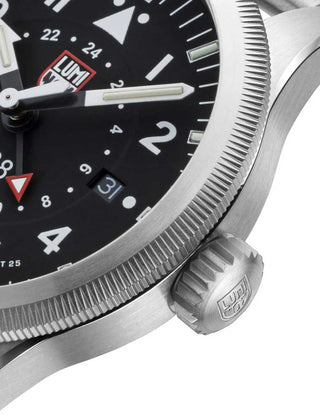 Angle shot of Luminox XA.9522 Black Dial Silver Stainless Steel Unisex Watch on white background