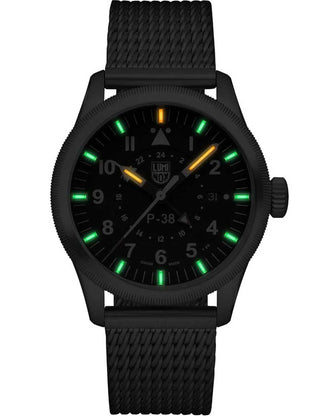 Angle shot of Luminox XA.9522 Black Dial Silver Stainless Steel Unisex Watch on white background